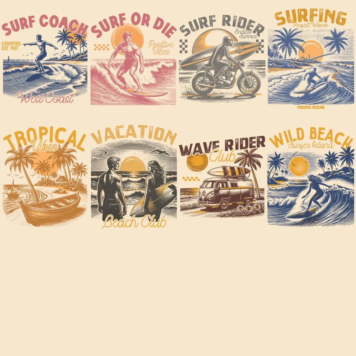 19 Vintage Summer Beach Designs Bundle PNG