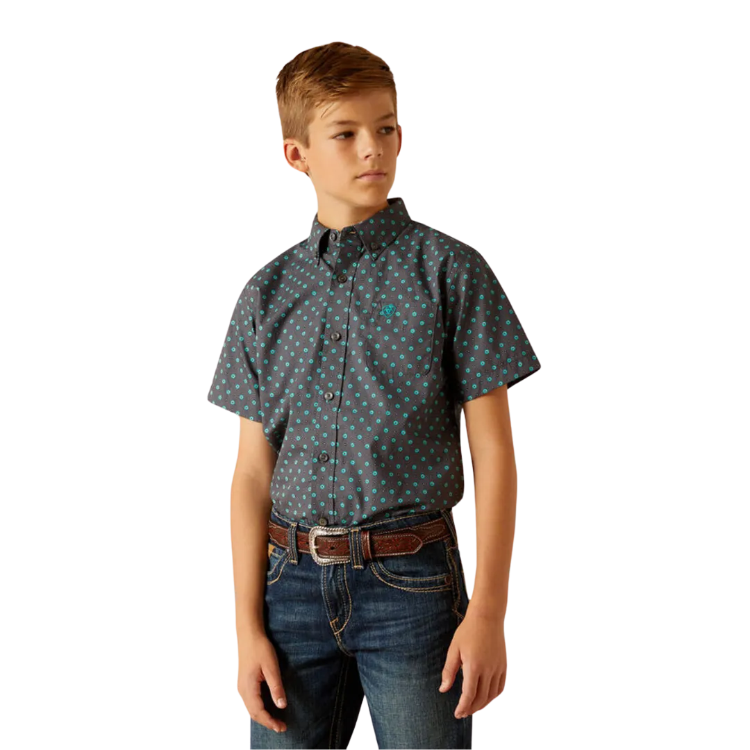 Ariat Kid's Boys Johnnie Classic Print Grey Shirt