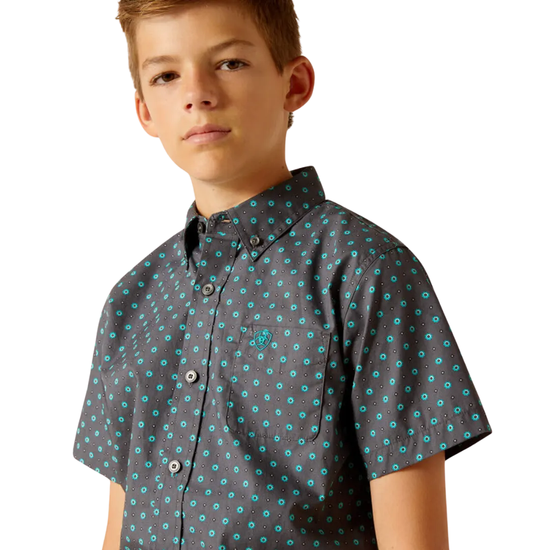 Ariat Kid's Boys Johnnie Classic Print Grey Shirt