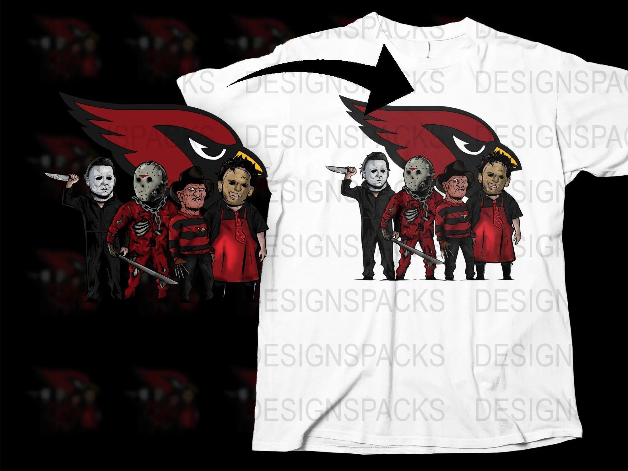 Arizona Cardinals Horror Slashers Mixed NFL Fan Art Png Digital Download