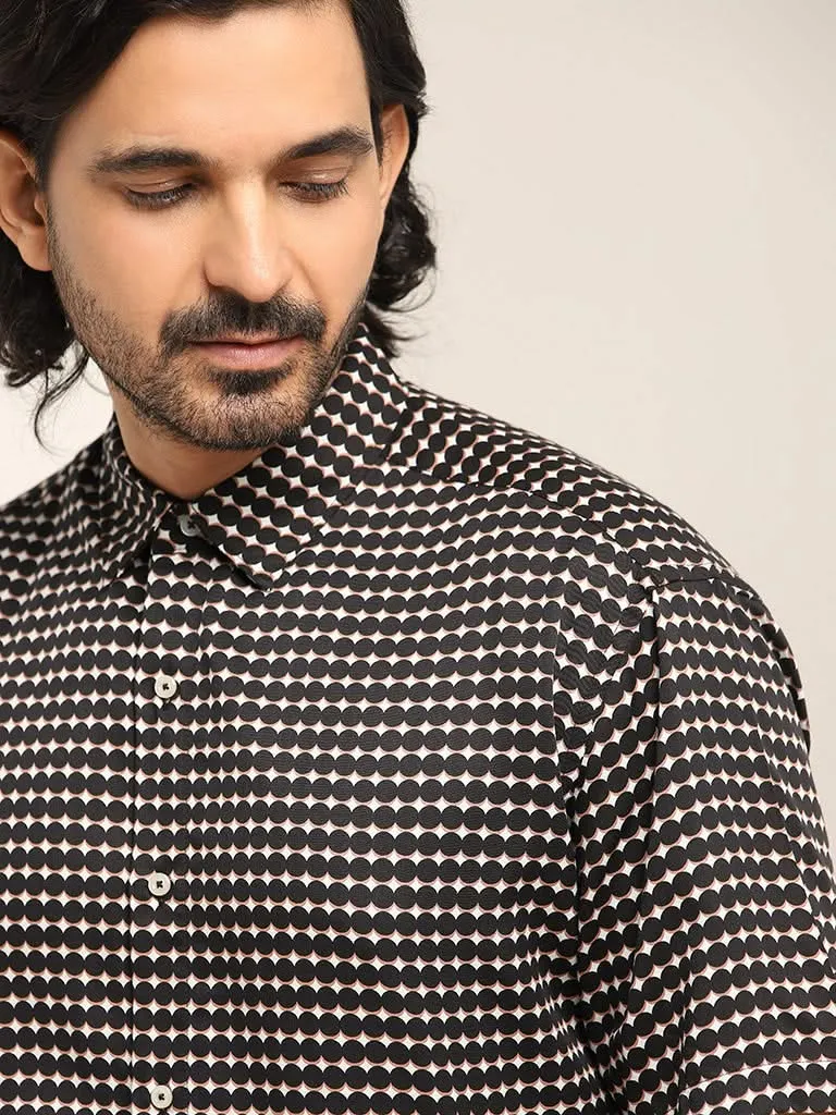 Ascot Black Printed Cotton Relaxed Fit Shirt