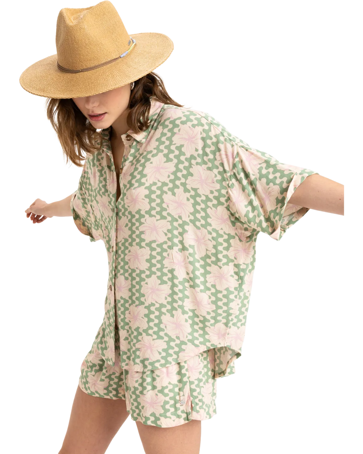 Beach Nostalgia Shirt in Basil Party Waves