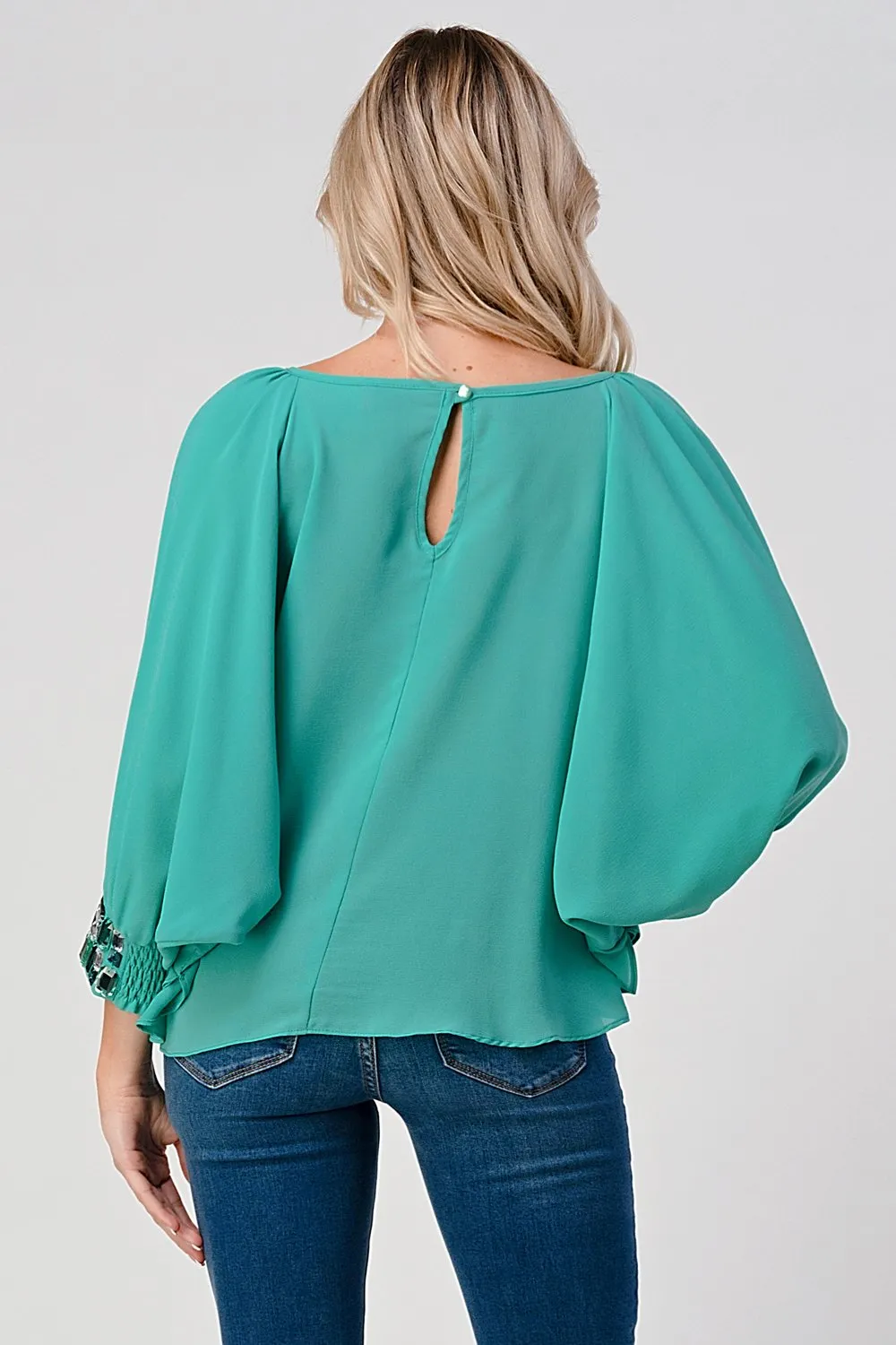 Bead Cuffs Dolman Sleeves Chiffon Blouse Top