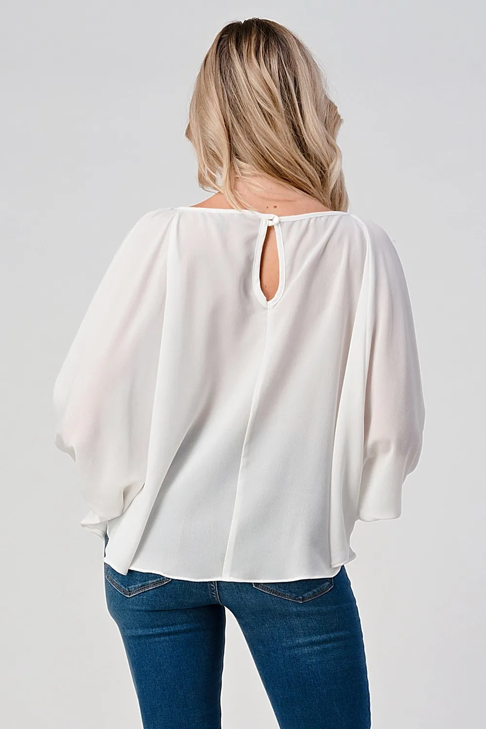 Bead Cuffs Dolman Sleeves Chiffon Blouse Top