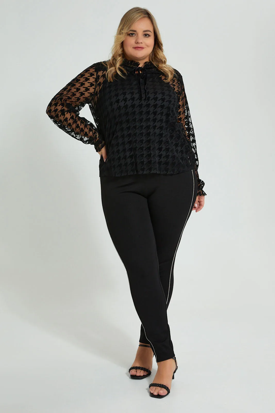 Black Allover Flocked Blouse