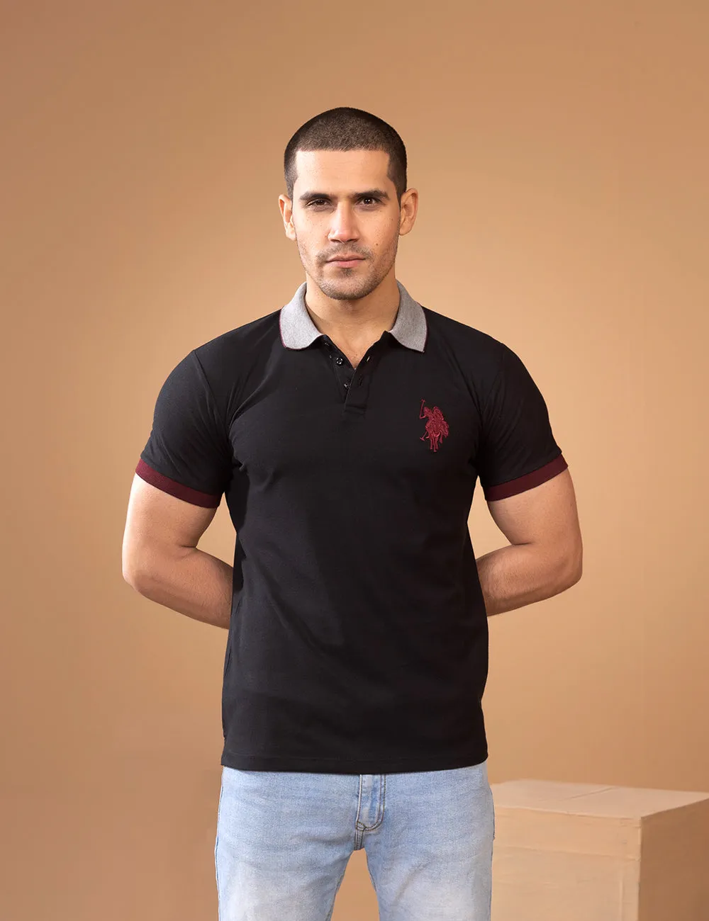 Black Contrast Collar Polo Shirt