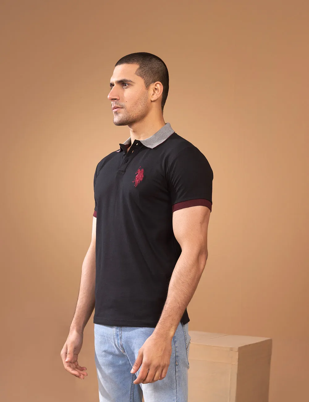 Black Contrast Collar Polo Shirt