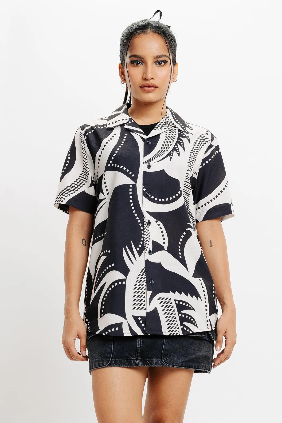 Black Ecru Printed Resort Shirt