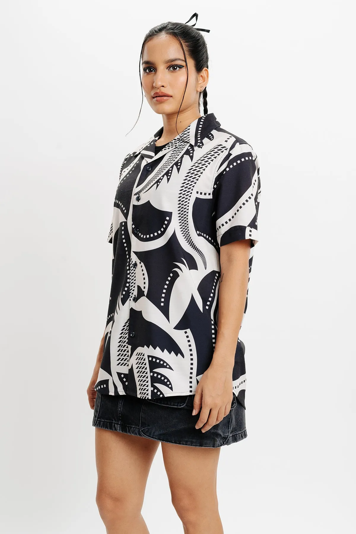 Black Ecru Printed Resort Shirt