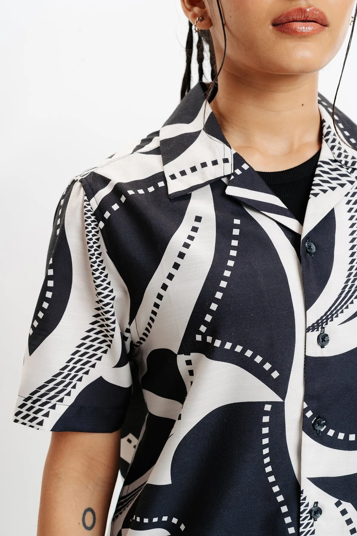 Black Ecru Printed Resort Shirt