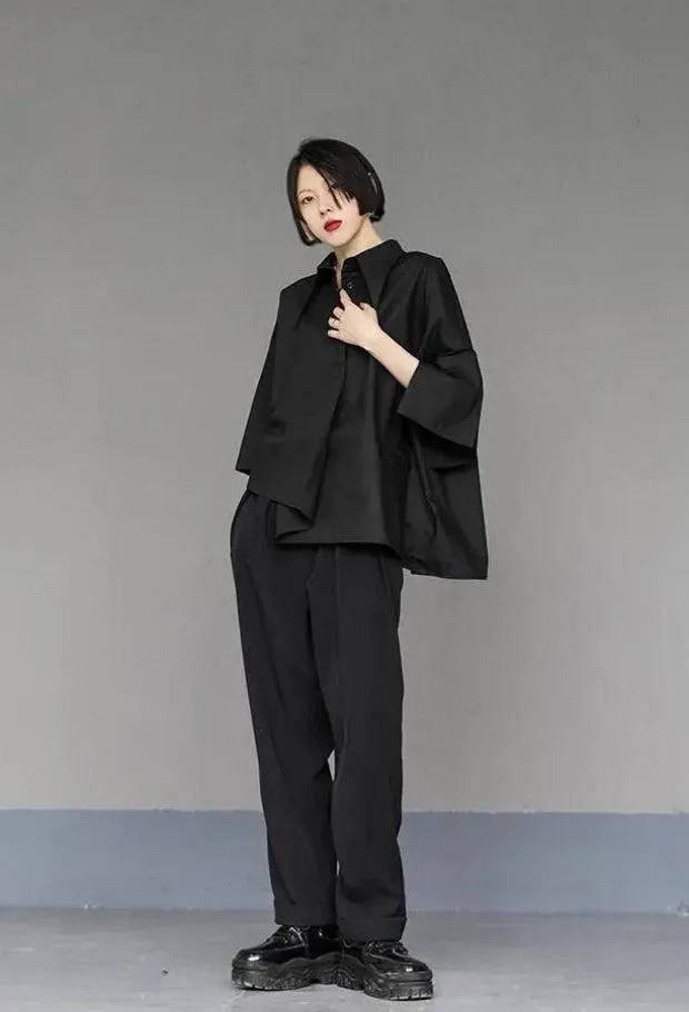 Black Korean Asymmetric Shirt