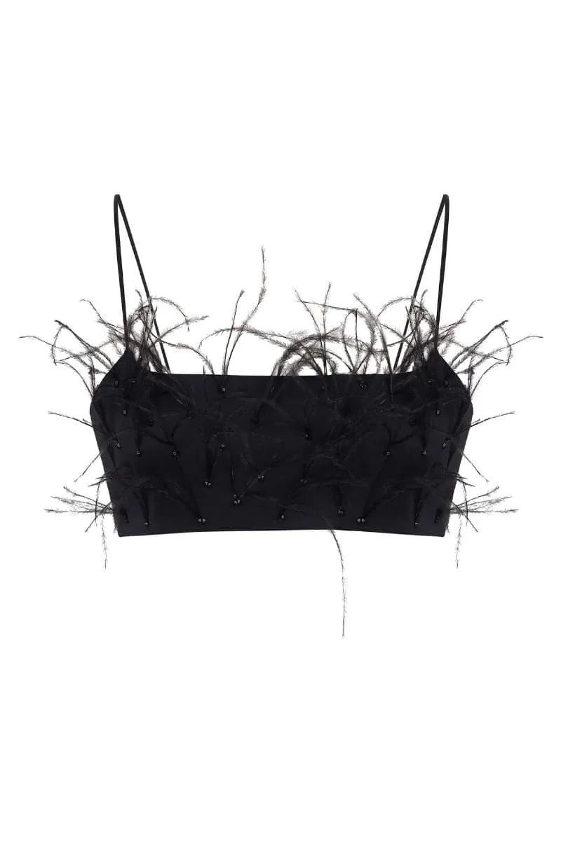 BLACK ROSALYN FEATHER BRALETTE