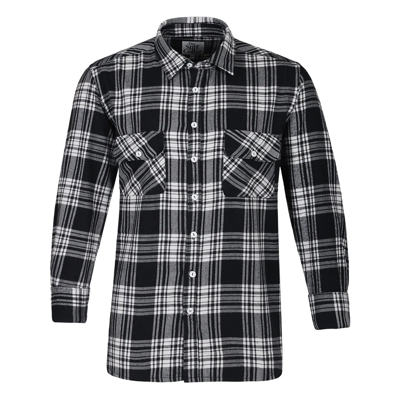 Black White Plaid Check Flannel Regular Fit Shirt