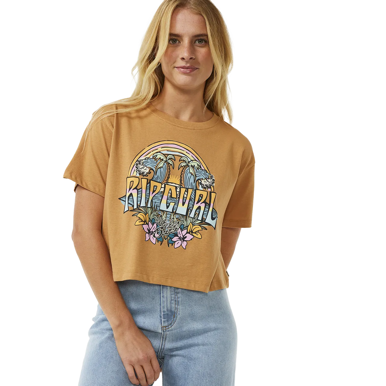 Block Party Crop T-Shirt in Light Brown