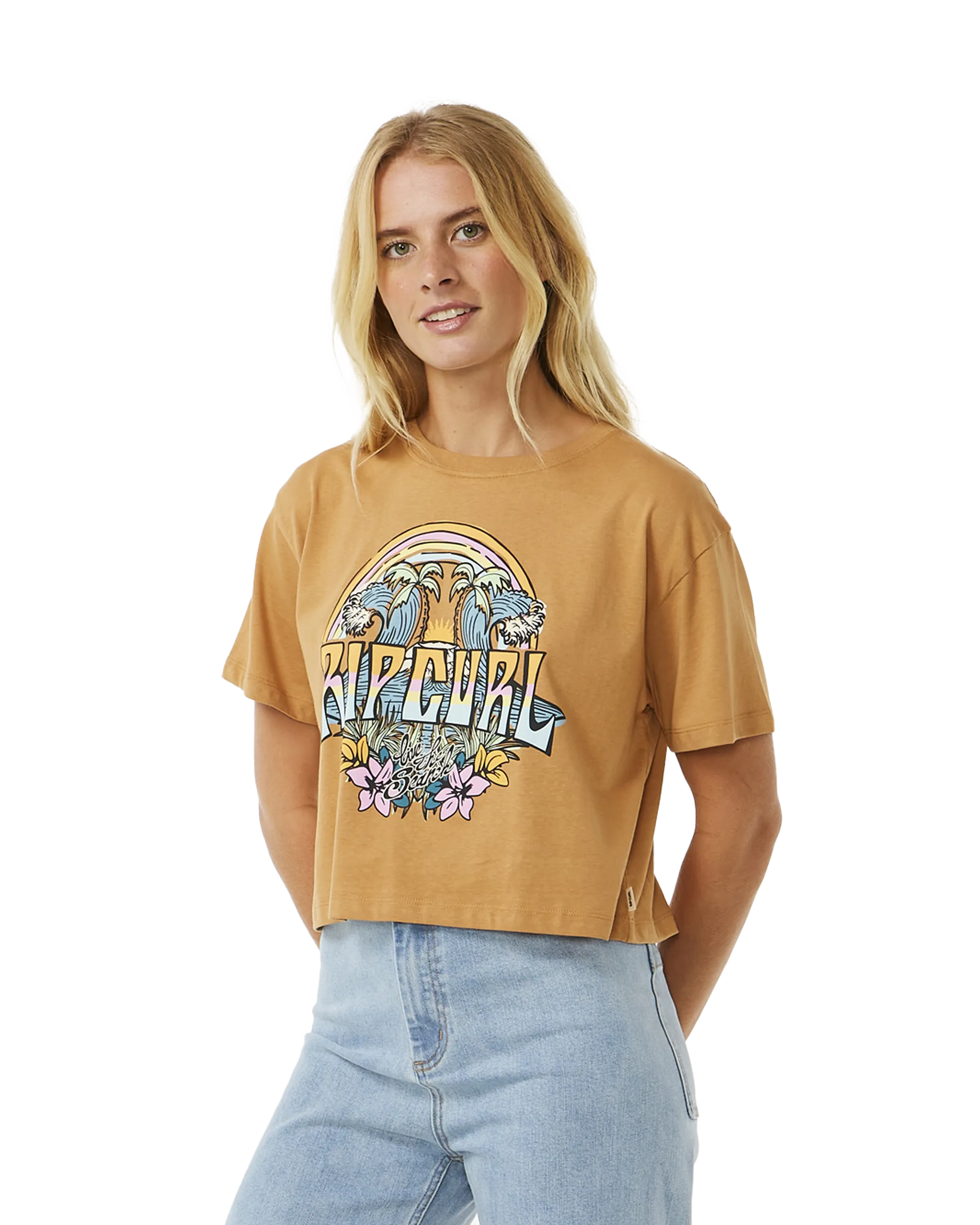 Block Party Crop T-Shirt in Light Brown