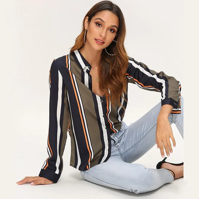 Blouses Women Leisure Long Sleeve Striped