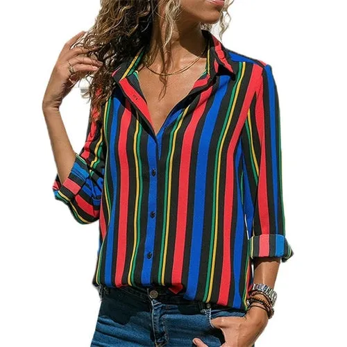 Blouses Women Leisure Long Sleeve Striped