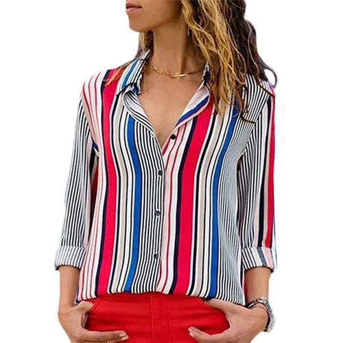 Blouses Women Leisure Long Sleeve Striped