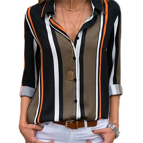 Blouses Women Leisure Long Sleeve Striped