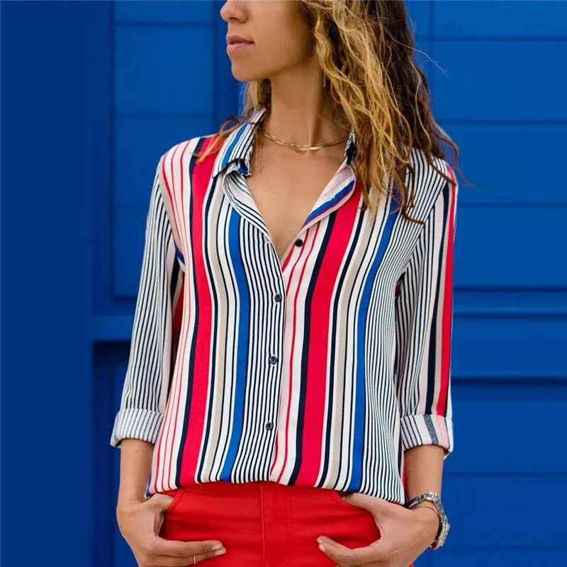 Blouses Women Leisure Long Sleeve Striped