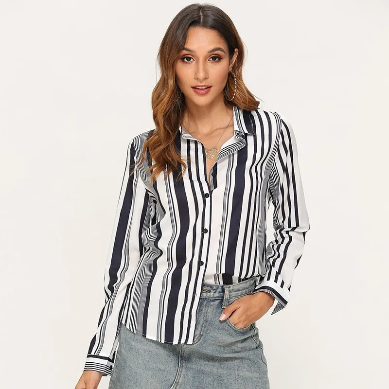 Blouses Women Leisure Long Sleeve Striped