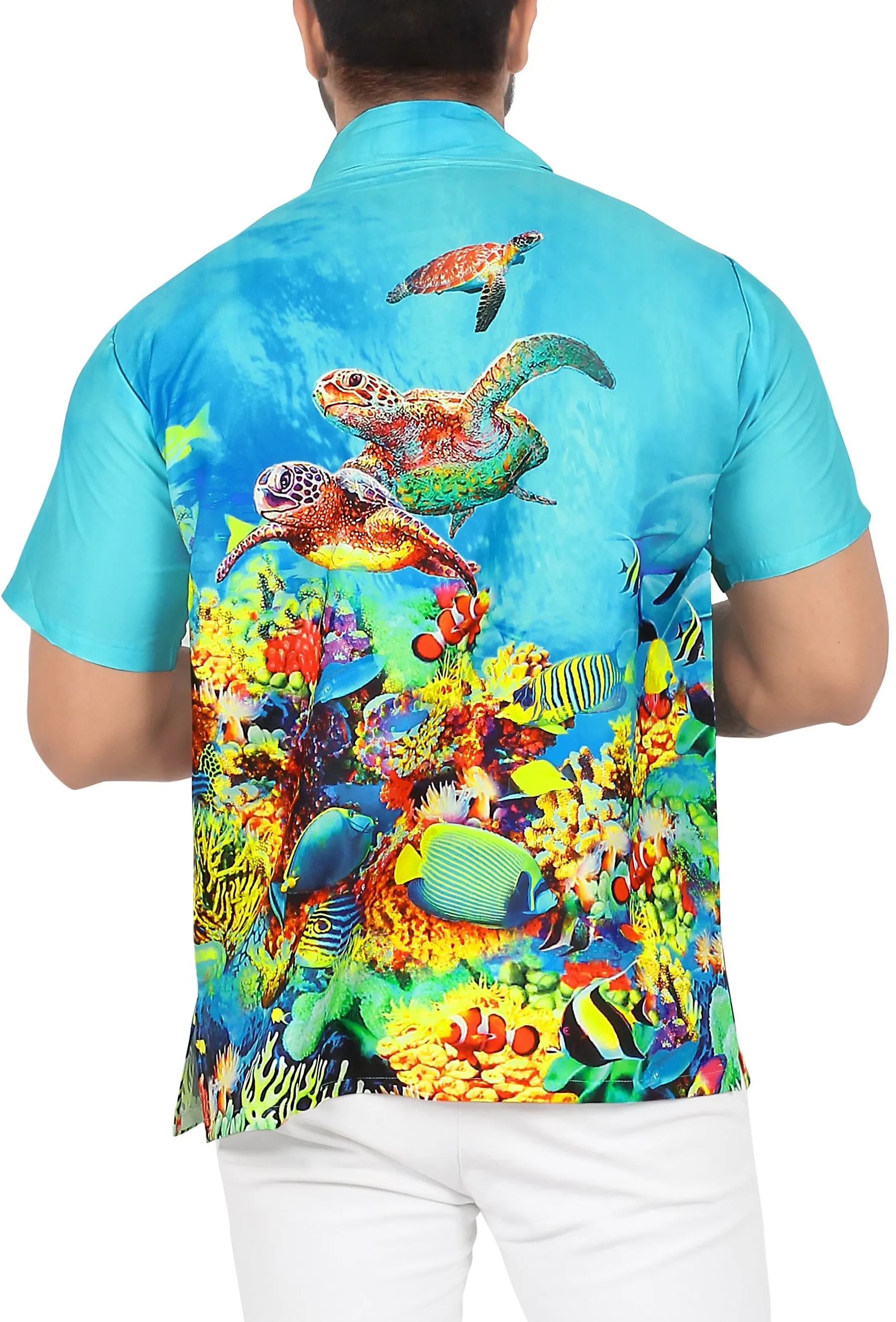 Blue Marine View Printed Short Sleave Hawaiian Beach Shirts For Men