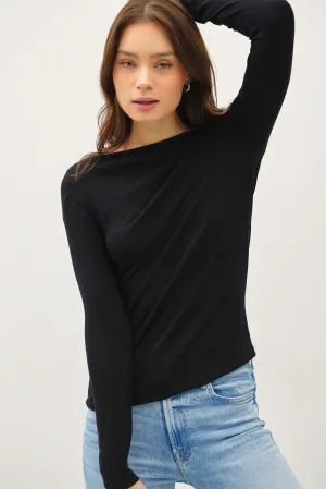 Boat Neck Long Sleeve Basic Knit Top