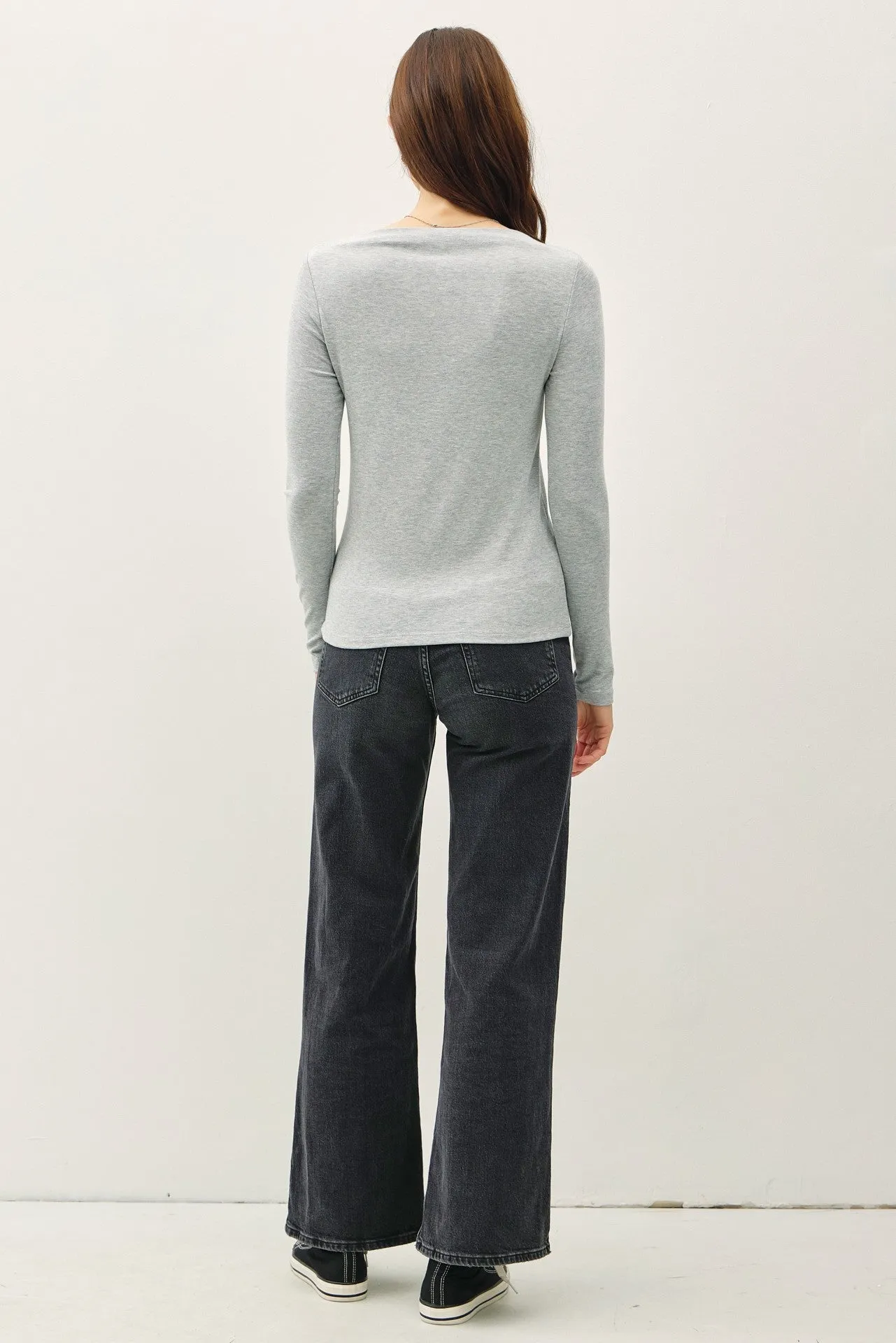 Boat Neck Long Sleeve Basic Knit Top