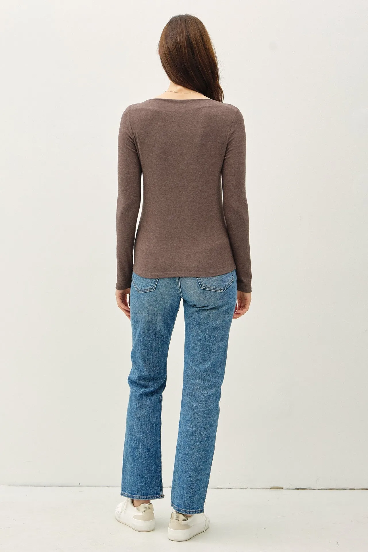 Boat Neck Long Sleeve Basic Knit Top