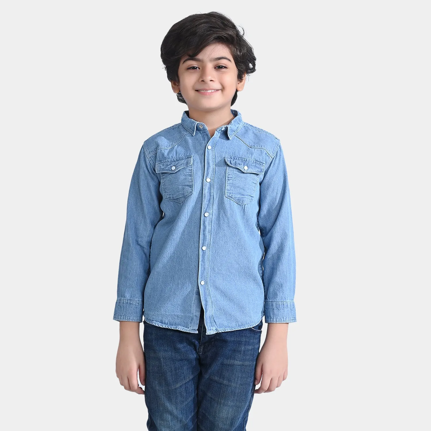 Boys Denim Shirt Pocket Styling-LT.Blue