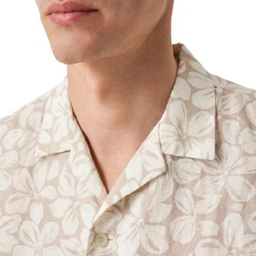 Brown Big Floral Linen Resort Shirt