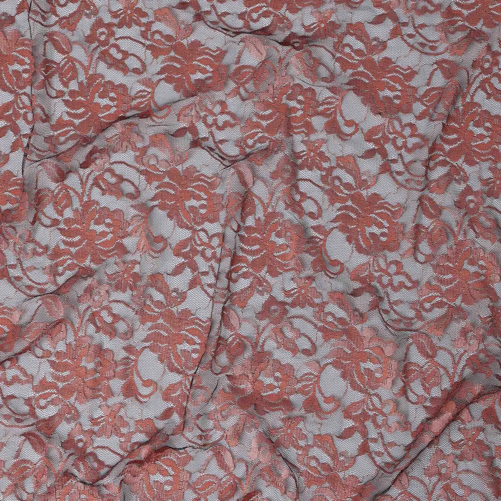 Burnt Orange Floral Lace Fabric, 110 cm Width, Synthetic Material from Indonesia-D21130