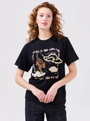 Courageous Tiger Embellished T-Shirt