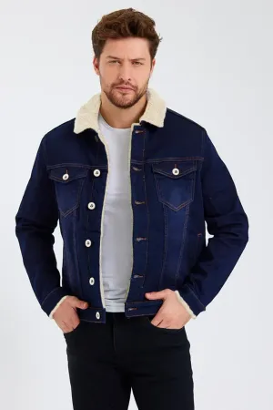 Dark Blue Denim Jacket with White Sherpa Lining