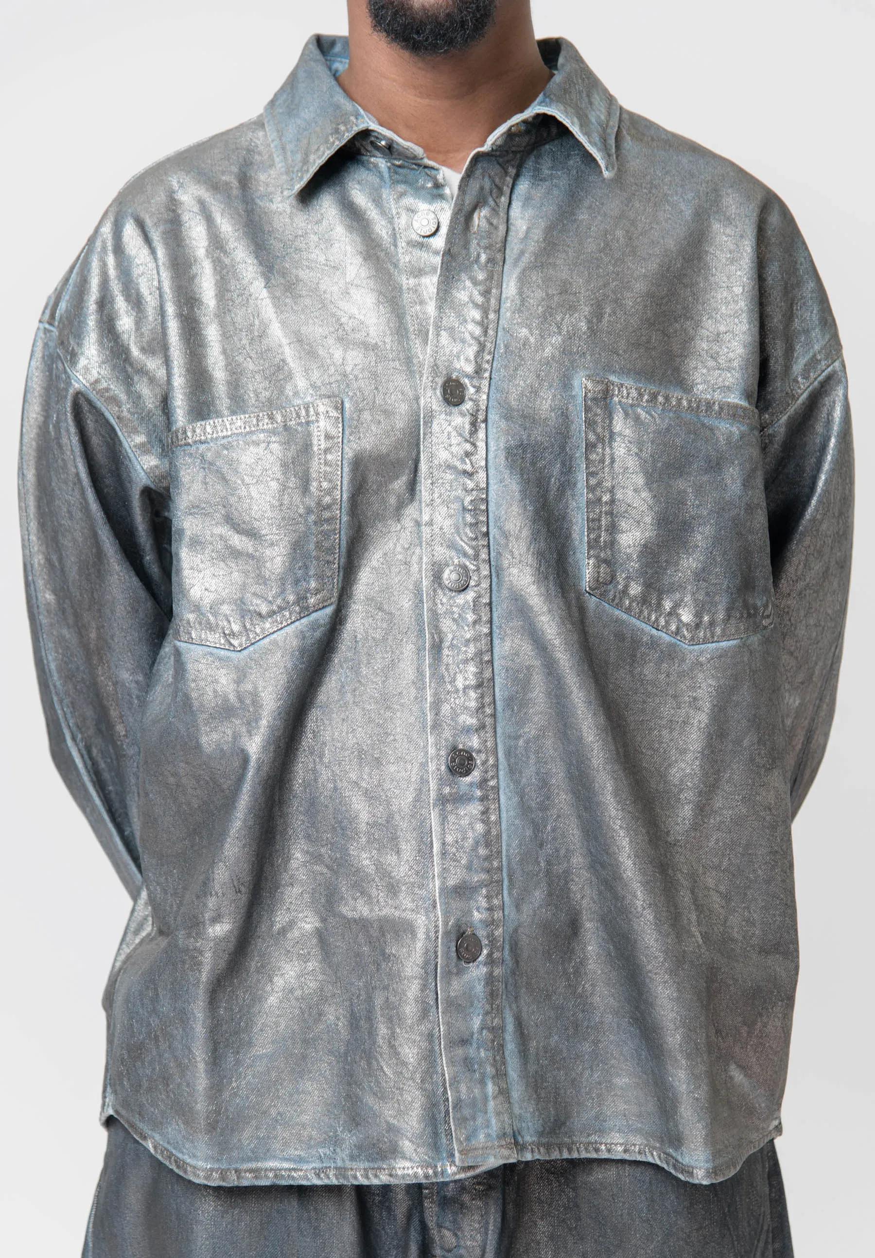 Denim Button Up Shirt Silver/Blue FN-MN-SHIR000746