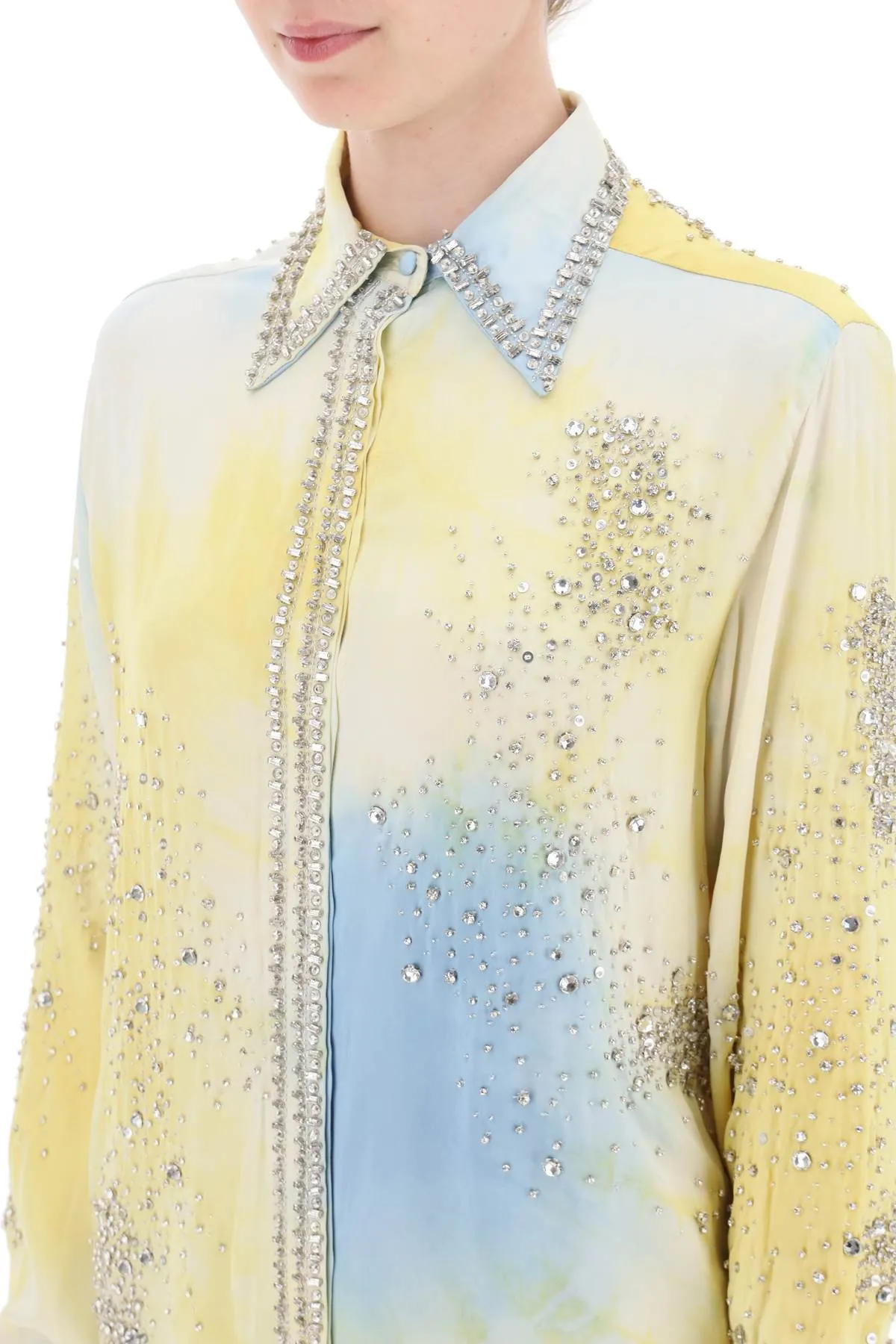 Des phemmes silk satin shirt with tie-dye effect and appliques