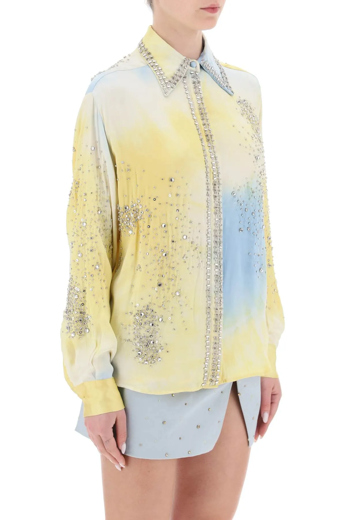 Des phemmes silk satin shirt with tie-dye effect and appliques