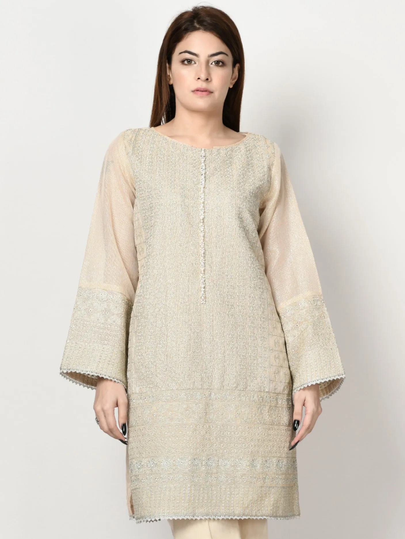 Embroidered Cotton Net Shirt