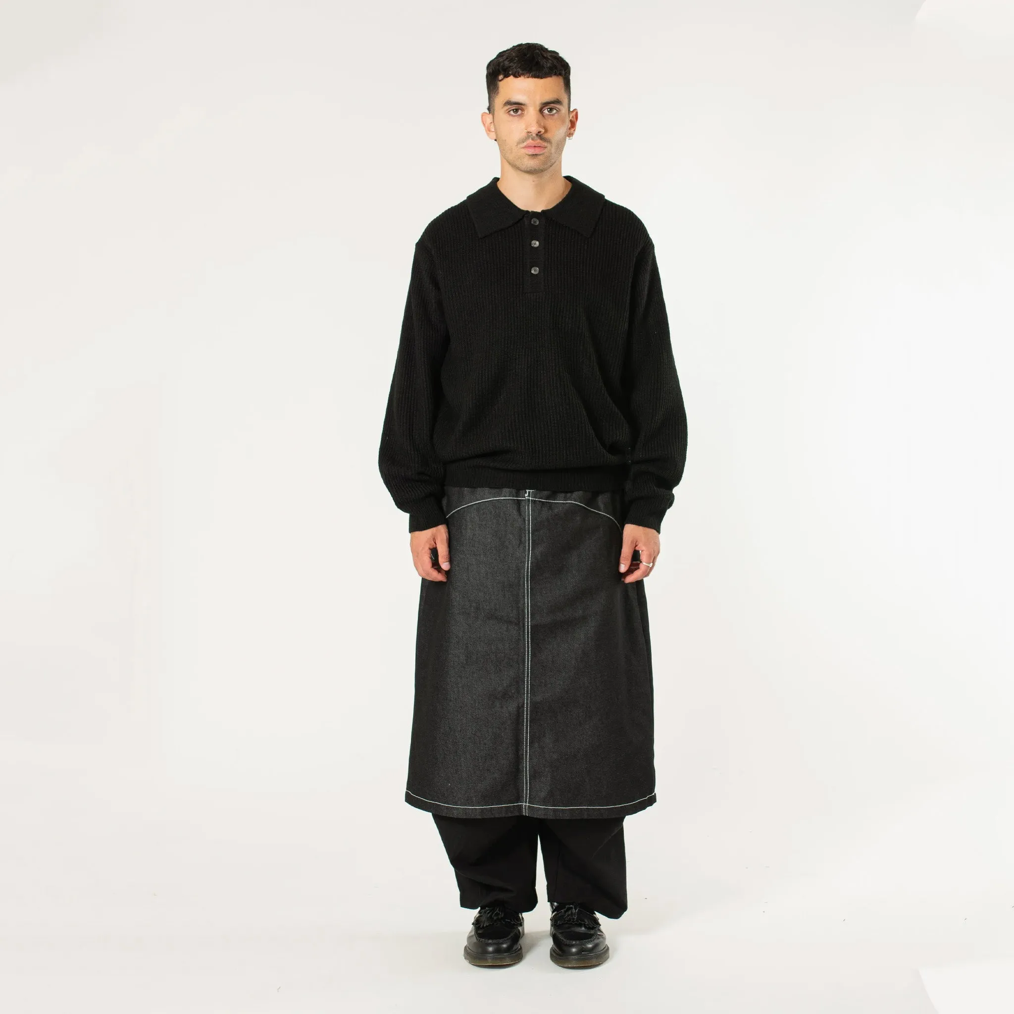 Estudio Niksen Raw Denim In-stitch Skirt (Black)