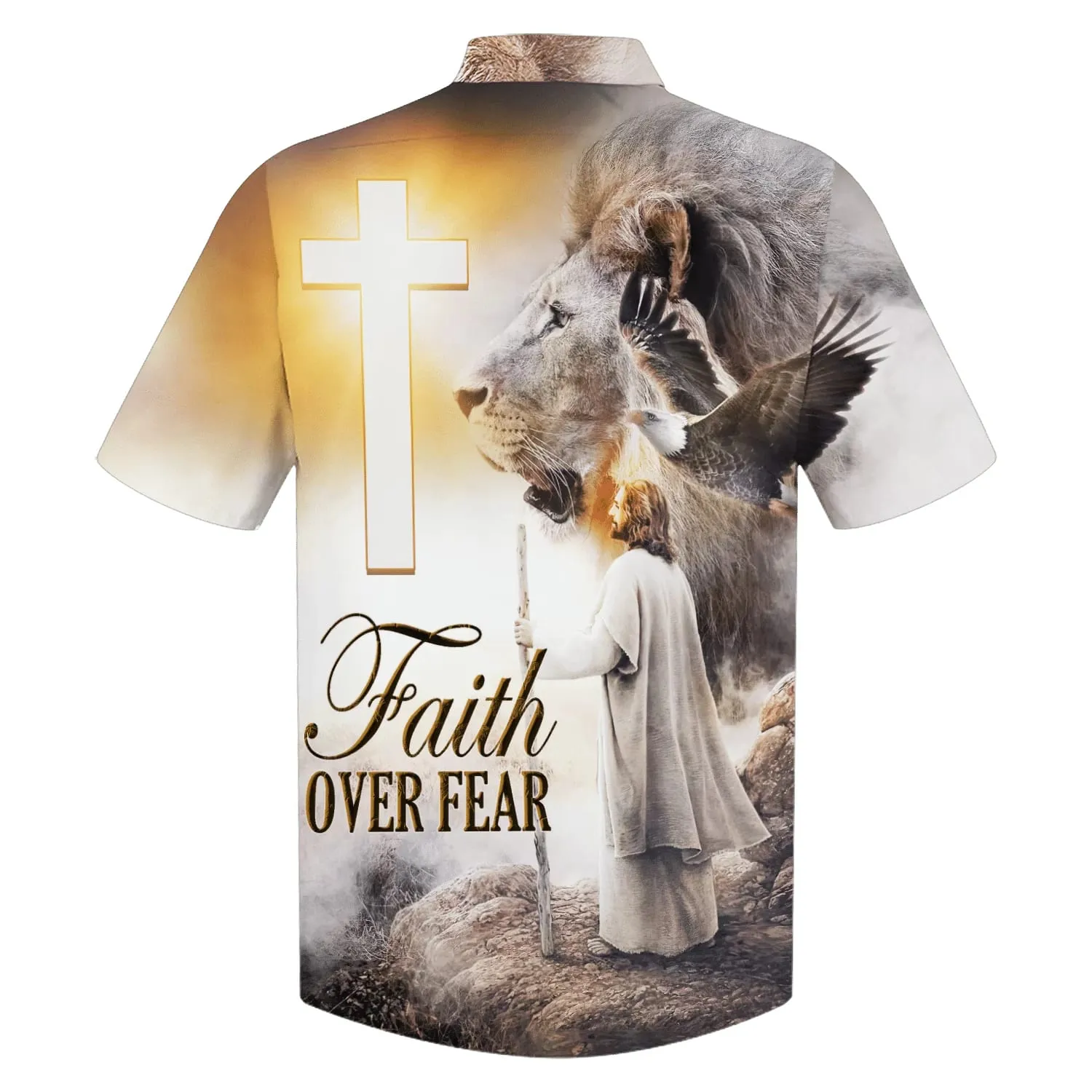 Faith Over Fear Hawaiian Shirt - Jesus And The Lion Hawaiian Shirts - Christian Hawaiian Shirt - Hawaiian Shirts For Men