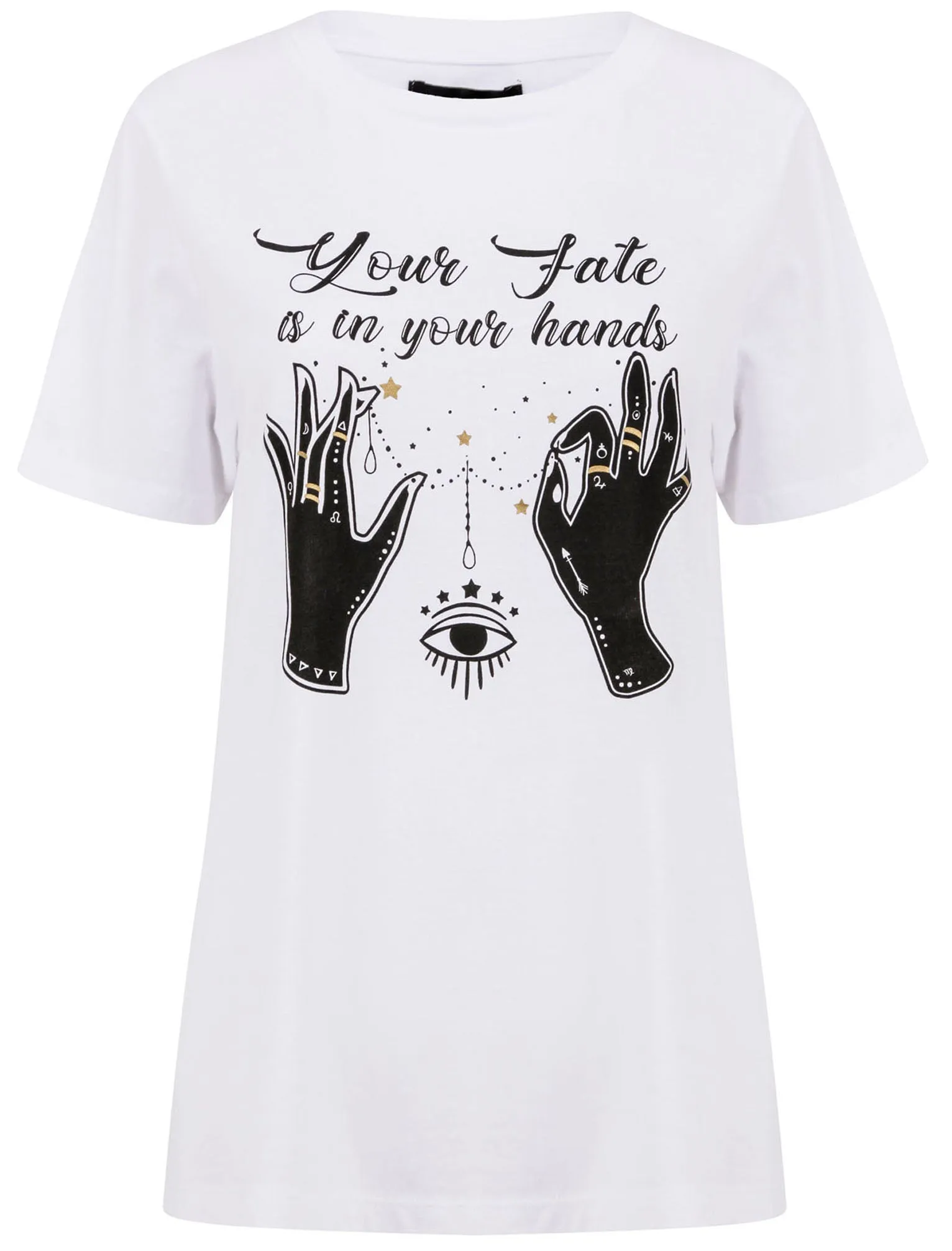 Fate In Your Hands Motif Cotton T-Shirt in Bright White - Weekend Vibes