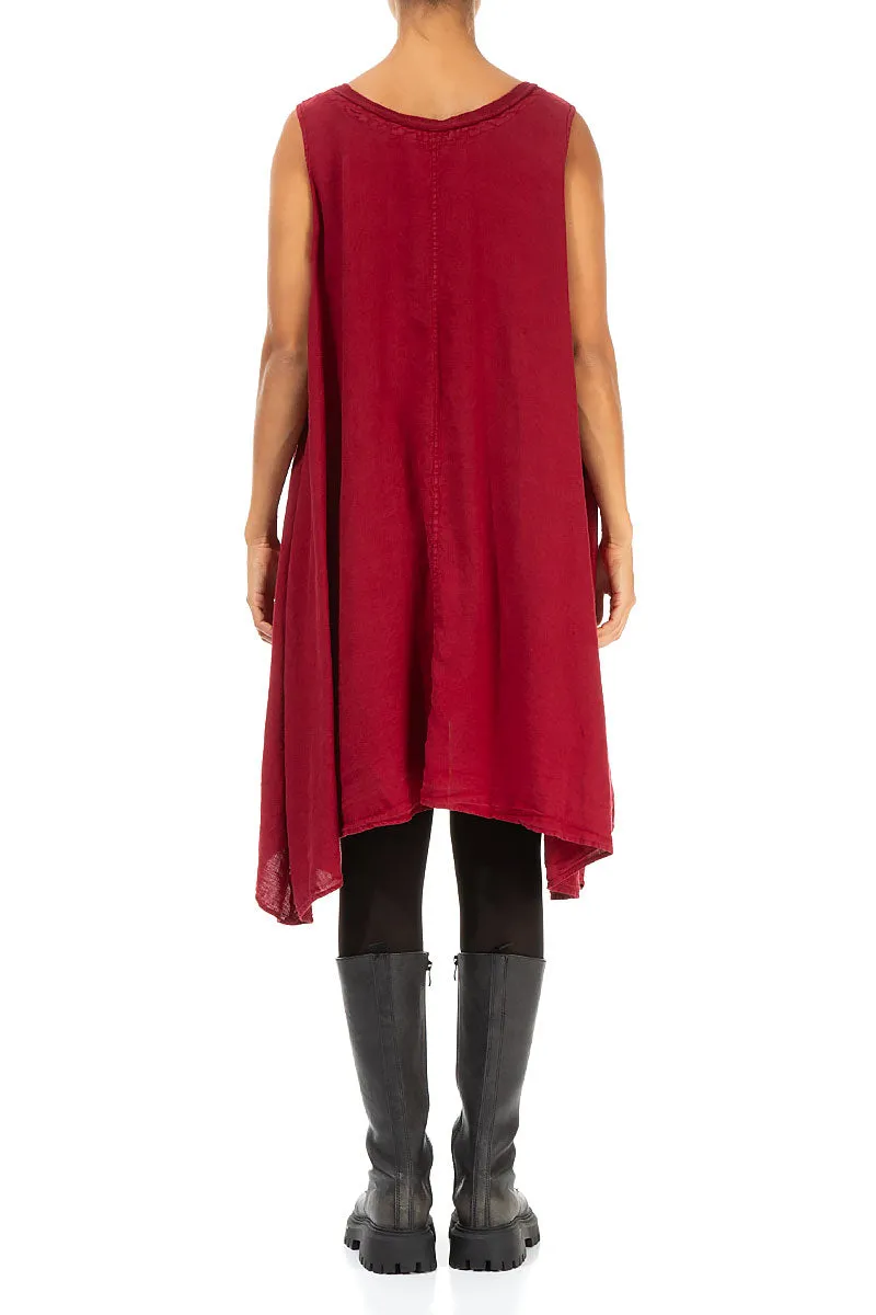 Flared Sleeveless Red Linen Tunic