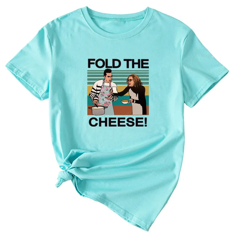 Fold The Cheese Fashion Womens Interesting Pattern Round Neck Short Sleeve T-shirt