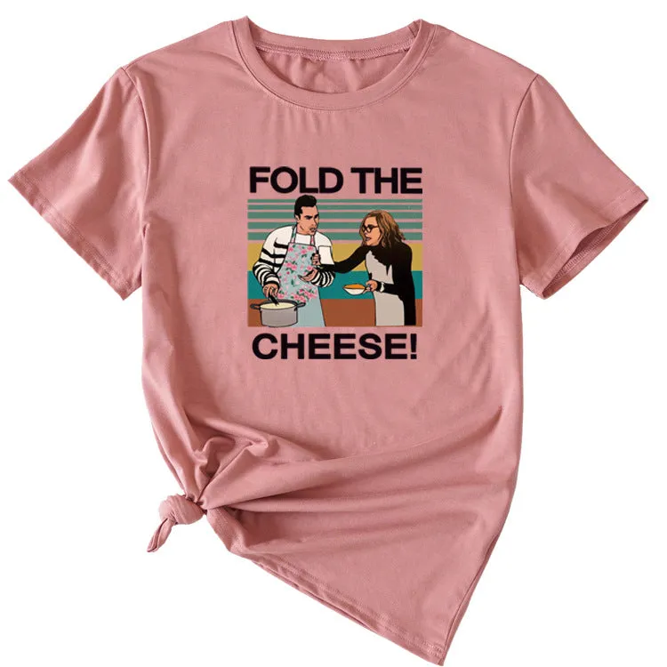 Fold The Cheese Fashion Womens Interesting Pattern Round Neck Short Sleeve T-shirt