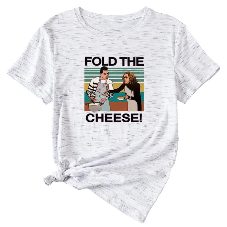 Fold The Cheese Fashion Womens Interesting Pattern Round Neck Short Sleeve T-shirt