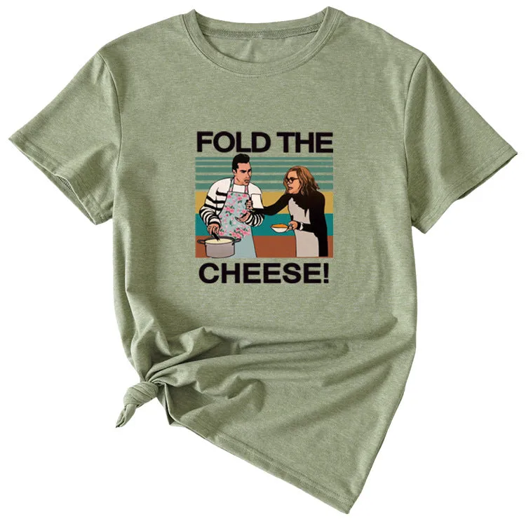 Fold The Cheese Fashion Womens Interesting Pattern Round Neck Short Sleeve T-shirt