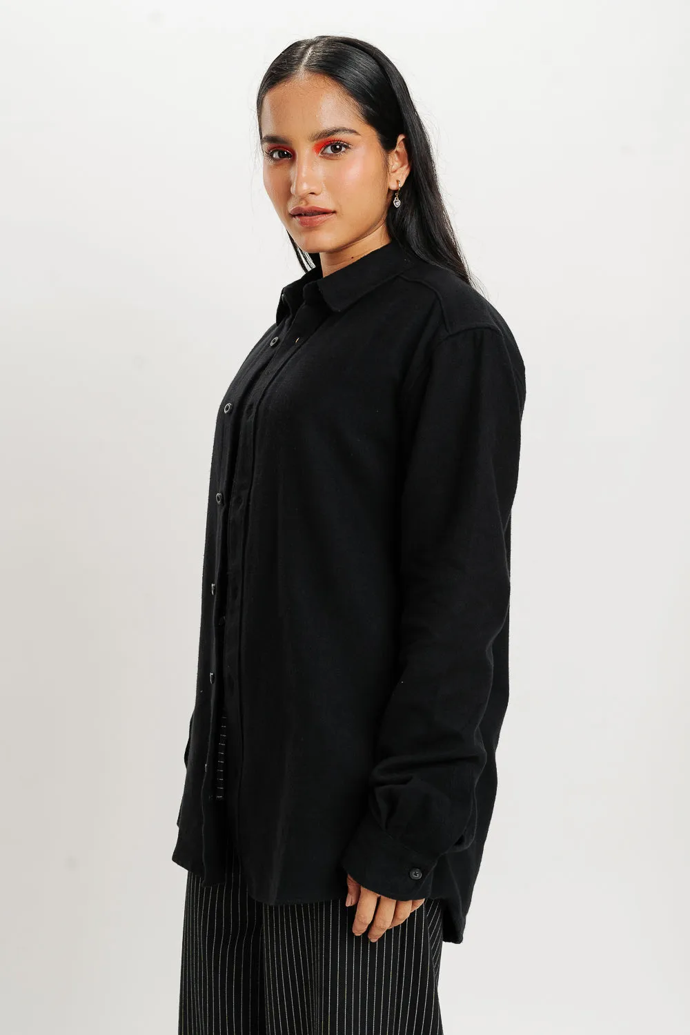 Full Sleeves Solid Black Shirt - Women