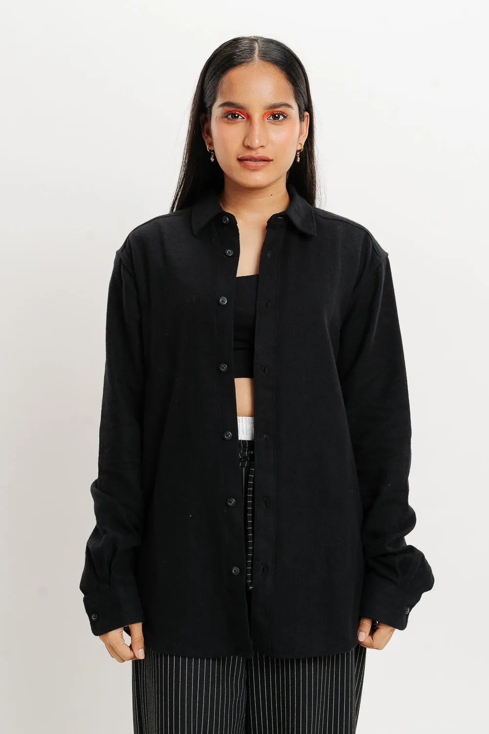 Full Sleeves Solid Black Shirt - Women