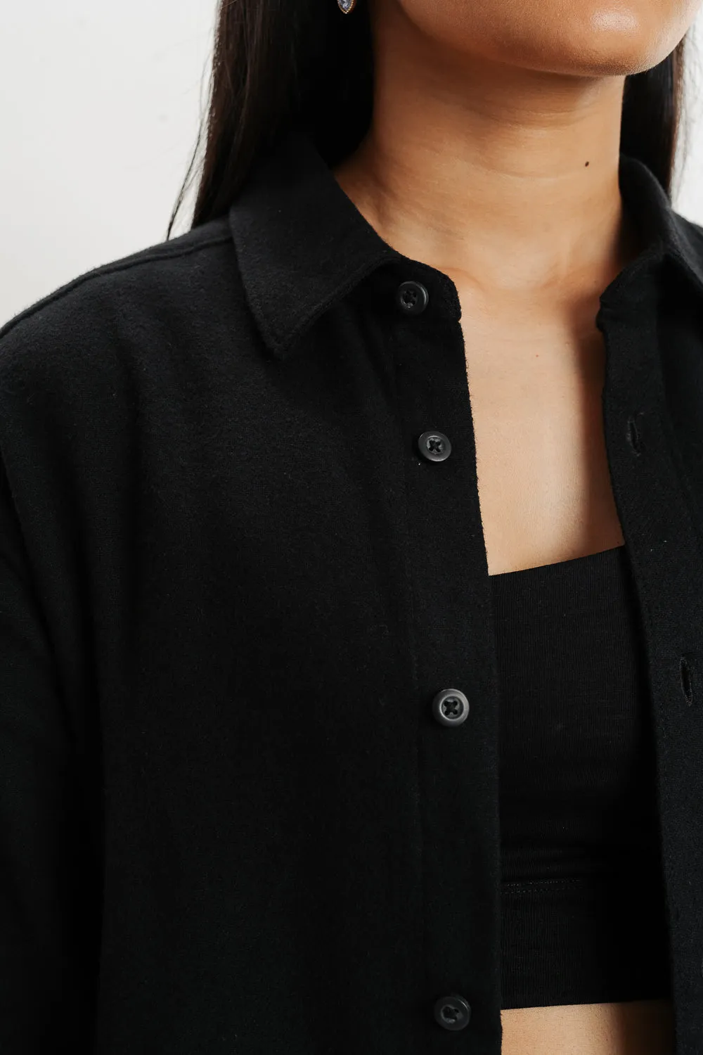 Full Sleeves Solid Black Shirt - Women