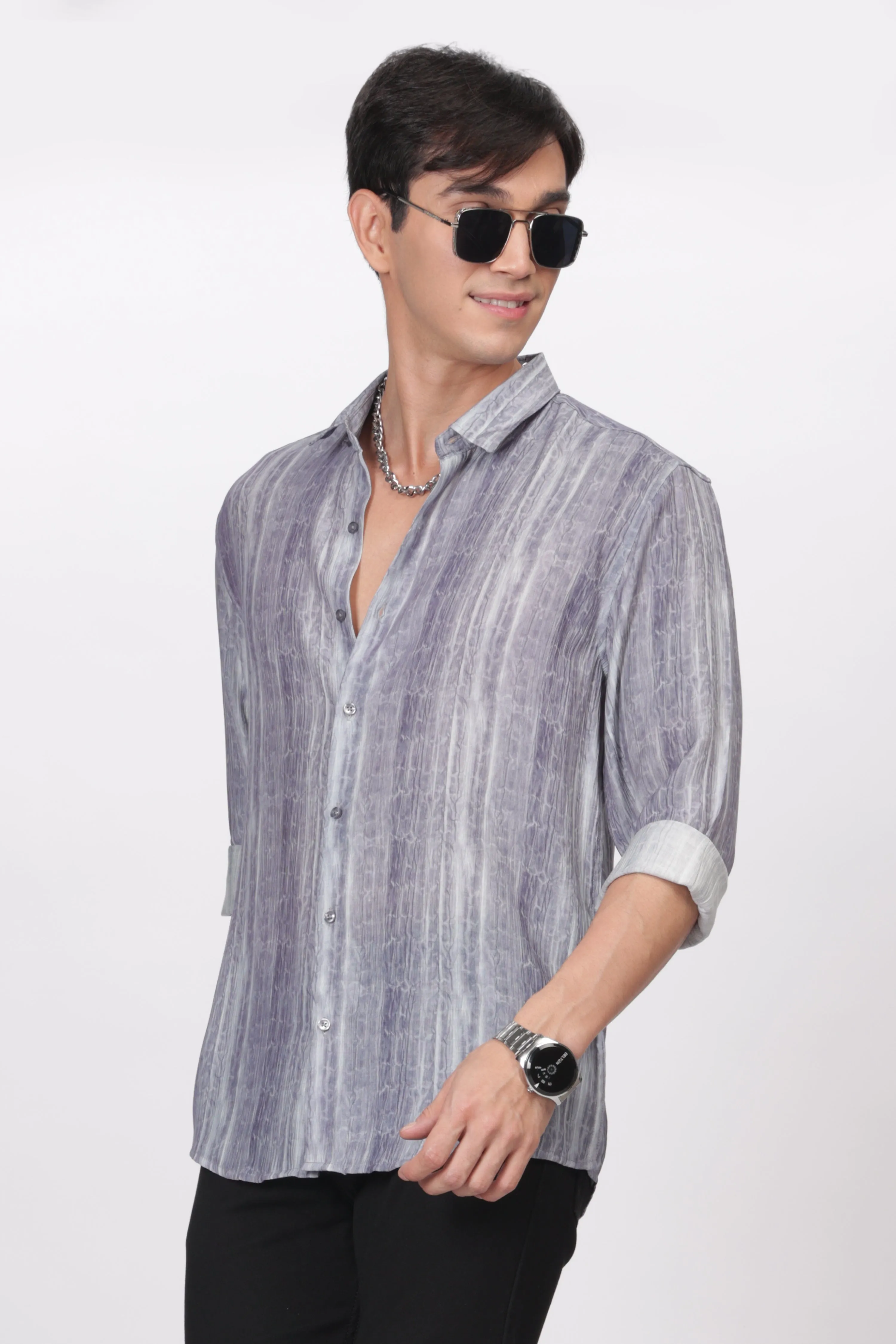 Gray Slim Fit Viscose Beach Wear Shirt